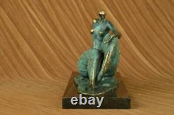 Chat Mignon Sur Prawl Bronze Sculture Figurine Art Déco Marble Base Statue