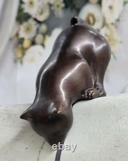 Chat assis en bronze par Nardini, sculpture signée Art Déco, figurine, œuvre d'art.