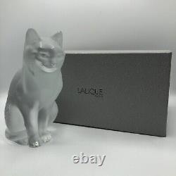 Chat assis en cristal givré Lalique, figurine vintage 8 avec boîte