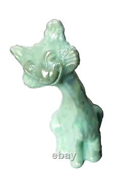 Chat de ruelle en verre de mer vert irisé Fenton