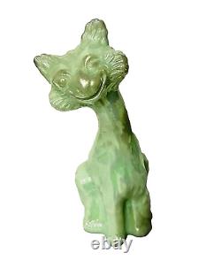 Chat de ruelle en verre de mer vert irisé Fenton