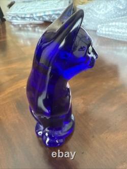 Chat en verre Fenton bleu turquoise peint à la main et signé
