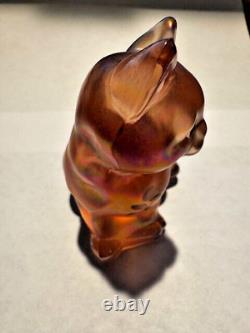 Chat en verre art peint à la main opalescent rose Fenton signé