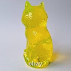 Chat en verre d'uranium tchèque Figurine en verre clair d'uranium Verre dépressif à l'uranium