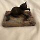 Chat Et Souris Antiques En Bronze Sur Socle En Marbre 4.5 X 3