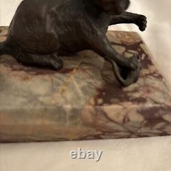 Chat et Souris Antiques en Bronze sur Socle en Marbre 4.5 X 3