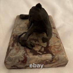 Chat et Souris Antiques en Bronze sur Socle en Marbre 4.5 X 3