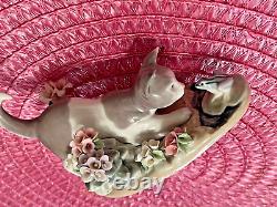 Chaton Lladro & Grenouille dans les Fleurs Capturent le plaisir porcelaine 1989 signé