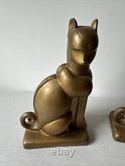 Chats Art Déco anciens en métal peint en or Nouveau, superbes serre-livres royaux des années 1930