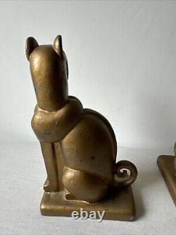 Chats Art Déco anciens en métal peint en or Nouveau, superbes serre-livres royaux des années 1930