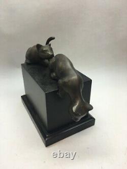 Dolbi Caissier Brass Paire Chats 1992 Figurine Art Déco Corée Cougar Animal