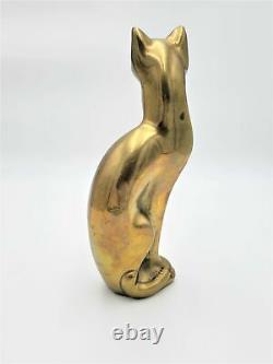 Dolbi Cashier Élégant Moderniste Sculptural Brass Tall Cat Sculpture Circa 1980