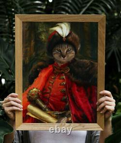Drôle Vieux Portrait De Chien De Style Peinture Dans Un Chapeau Pet Art Fun Cat Dessin Personnalisé