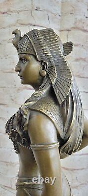 Egypte Nue Reine Cléopâtre Et Big Cat Bronze Art Déco Chaud Cast Sculpture Art Nr