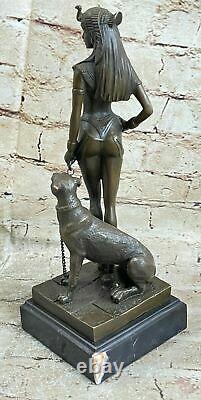 Egypte Nue Reine Cléopâtre Et Big Cat Bronze Art Déco Par La Méthode De Cire Perdue Figure