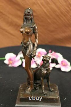 Egypte Nue Reine Cléopâtre Et Big Cat Bronze Art Déco/nouveau Sculpture Figure