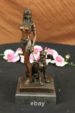 Egypte Nue Reine Cléopâtre Et Big Cat Bronze Art Déco/nouveau Sculpture Figure
