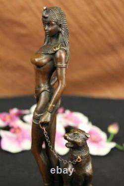 Egypte Nue Reine Cléopâtre Et Big Cat Bronze Art Déco/nouveau Sculpture Figure