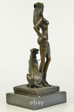 Egypte Nue Reine Cléopâtre Et Big Cat Bronze Art Déco/nouvelle Sculpture Statue