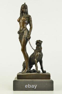 Egypte Nue Reine Cléopâtre Et Bronze Art Déco Big Cat / Nouveau Sculpture Statue