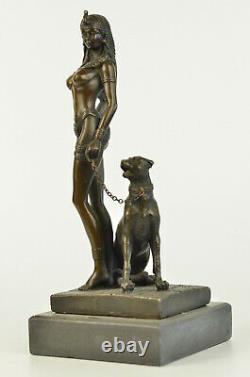 Egypte Nue Reine Cléopâtre Et Bronze Art Déco Big Cat / Nouveau Sculpture Statue