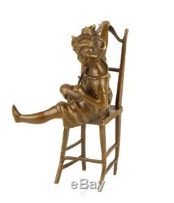 Enfant Avec Cat Chaise Solide Véritable Hotcast Bronze Figure Voir Mes Autres Articles