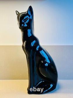 Énorme gros chat noir en céramique vintage rétro figurine statue design Art Déco