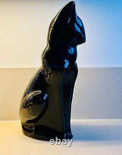 Énorme gros chat noir en céramique vintage rétro figurine statue design Art Déco