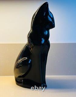 Énorme gros chat noir en céramique vintage rétro figurine statue design Art Déco