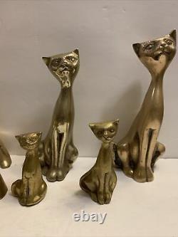 Ensemble En Laiton Vintage De 8 Chats Figurines Siamoises Tall Neck Art Déco MID Century