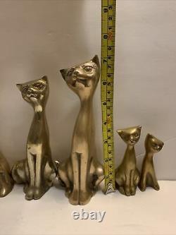 Ensemble En Laiton Vintage De 8 Chats Figurines Siamoises Tall Neck Art Déco MID Century