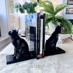 Ensemble de serre-livres Art Déco MCM Mid Century Modern vintage en forme de chat noir royal