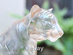 FIGURINE DE TIGRE ASSIS EN CRISTAL LALIQUE AVEC LUSTRE D'OR Nouveau dans sa boîte