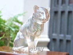 FIGURINE DE TIGRE ASSIS EN CRISTAL LALIQUE AVEC LUSTRE D'OR Nouveau dans sa boîte