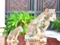 FIGURINE DE TIGRE ASSIS EN CRISTAL LALIQUE AVEC LUSTRE D'OR Nouveau dans sa boîte