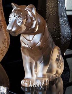 FIGURINE DE TIGRE ASSIS EN CRISTAL LALIQUE AVEC LUSTRE D'OR Nouveau dans sa boîte