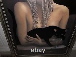 Femme Art Déco de J. M. W Chrzanoska avec un chat noir - Affiche encadrée de l'impression du poster