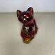 Fenton Rouge Rubis (amberina) Chat Couché Rare Peint à La Main Et Signé 5318 3x