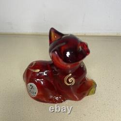 Fenton Rouge Rubis (Amberina) Chat couché RARE peint à la main et signé 5318 3X