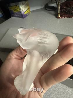 Figurine Chat Heureux Lalique en Verre Transparent, Bel Objet de Collection