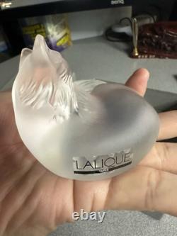 Figurine Chat Heureux Lalique en Verre Transparent, Bel Objet de Collection