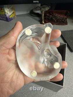 Figurine Chat Heureux Lalique en Verre Transparent, Bel Objet de Collection