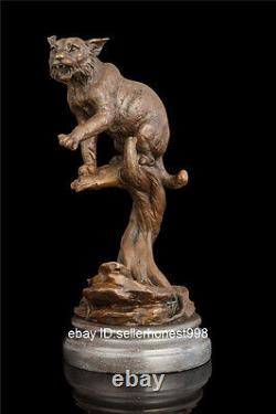 Figurine En Marbre De Bronze Signé Catamountain Chat Léopard Art Deco Sculpture