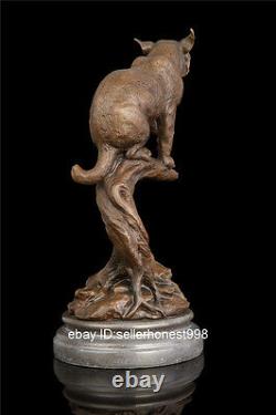 Figurine En Marbre De Bronze Signé Catamountain Chat Léopard Art Deco Sculpture
