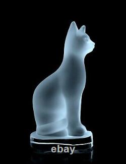 Figurine Glamour De Grand Chat En Verre De Satin De Sculpture Art Déco