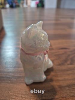 Figurine de Chats Blancs Opalescents Fenton, Rose Pâle, Art Déco