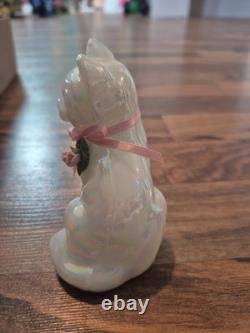 Figurine de Chats Blancs Opalescents Fenton, Rose Pâle, Art Déco