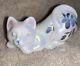 Figurine De Chat Accroupi En Verre D'art Fenton Peint à La Main