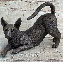 Figurine de chat ancien en bronze signée sur base Art déco, sculpture de chat, figurine, cadeau.