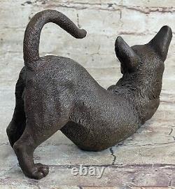 Figurine de chat ancien en bronze signée sur base Art déco, sculpture de chat, figurine, cadeau.